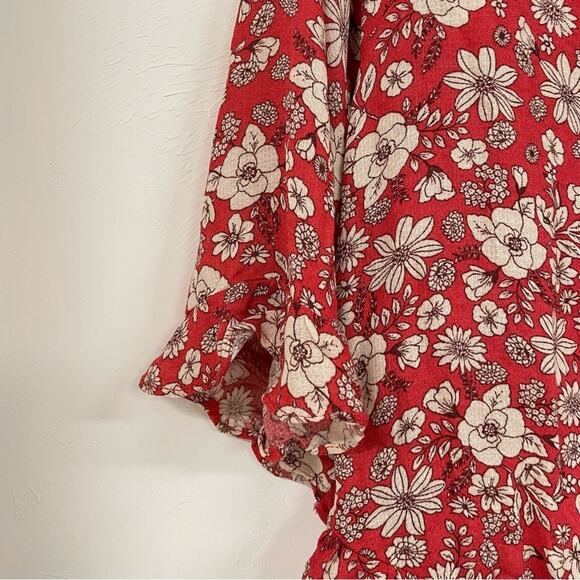 Cynthia Rowley Red Ditsy Floral Ruffled Boho Womens Blouse S Shirt Top Peasant - Picture 2 of 11